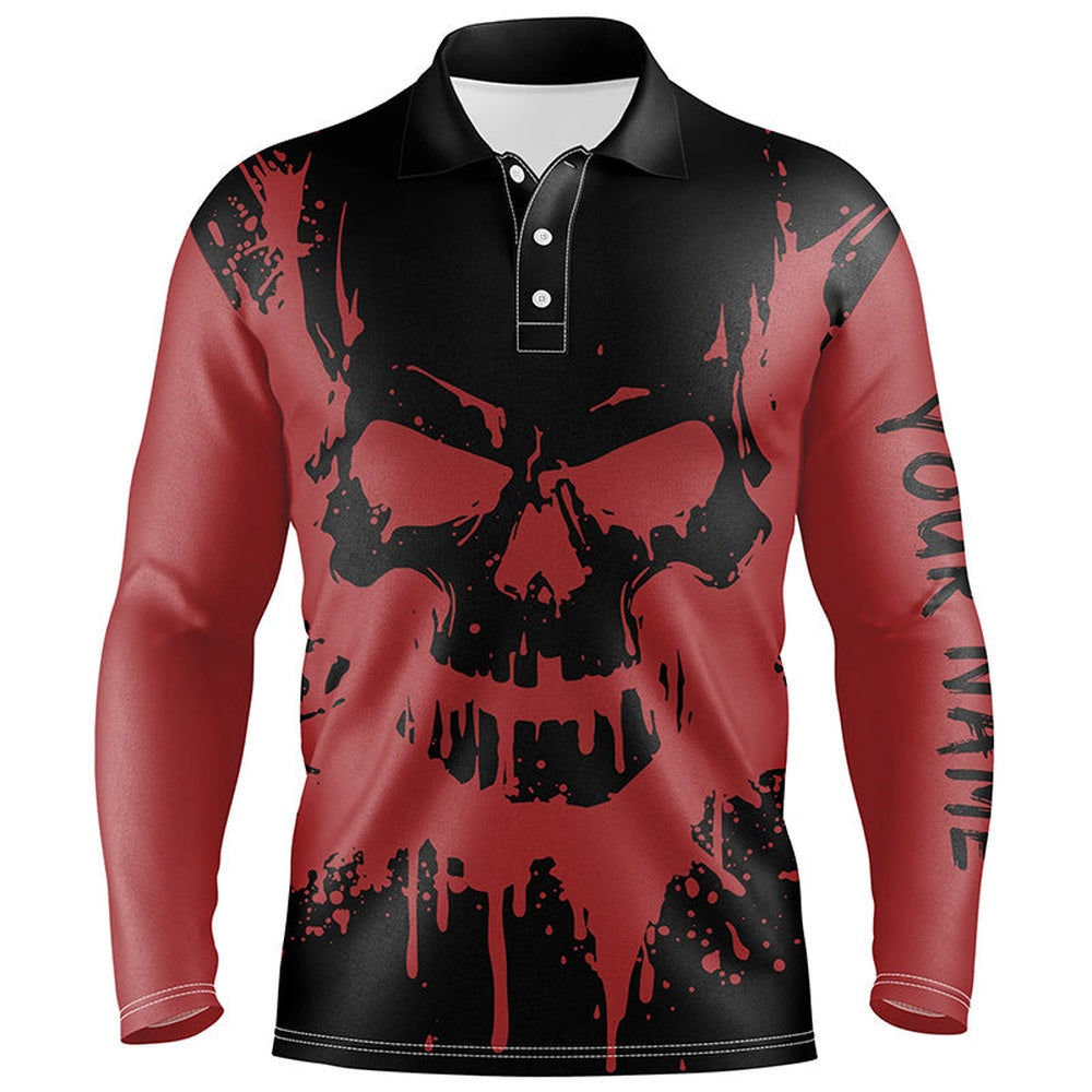 Golf Polo Shirts, Black And Red Skull Golf Shirts Custom Mens Golf Polo Shirt, Gifts For Golf Lovers, Custom Golf Shirts