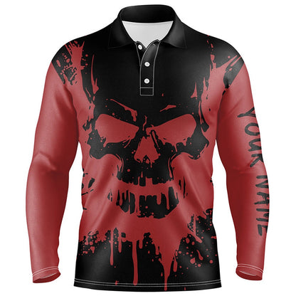 Golf Polo Shirts, Black And Red Skull Golf Shirts Custom Mens Golf Polo Shirt, Gifts For Golf Lovers, Custom Golf Shirts
