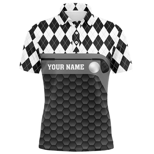 Golf Polo Shirts, Black And White Argyle Pattern Golf Outfits Men Custom Mens Golf Polo Shirts For Men, Custom Golf Shirts