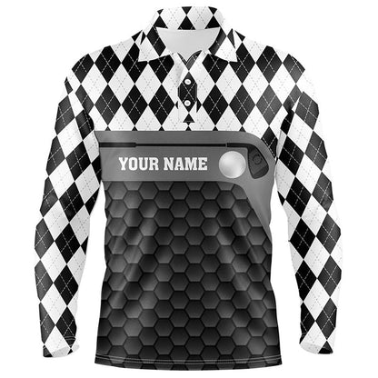 Golf Polo Shirts, Black And White Argyle Pattern Golf Outfits Men Custom Mens Golf Polo Shirts For Men, Custom Golf Shirts