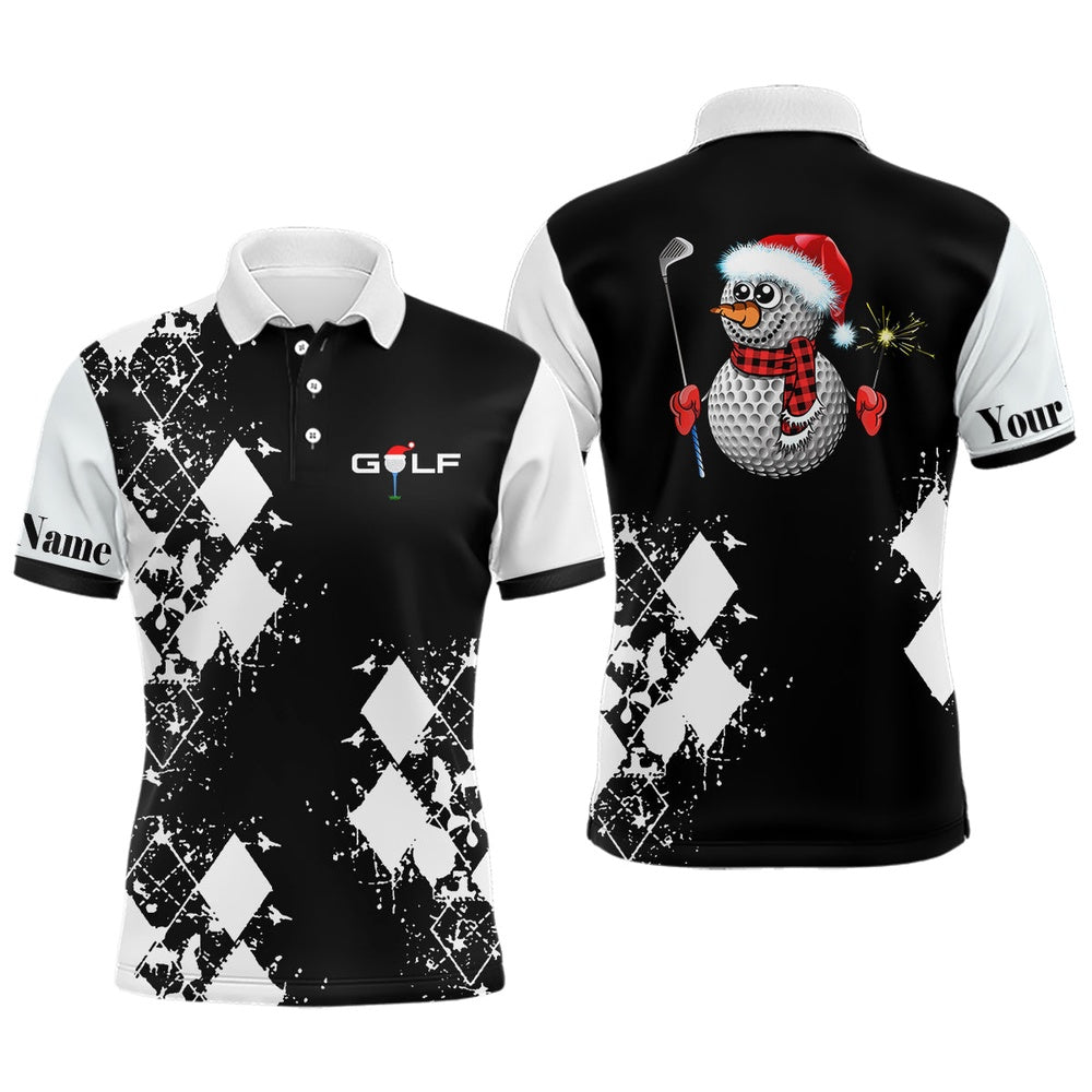 Golf Polo Shirts, Black And White Argyle Pattern Mens Golf Polo Shirt Custom Christmas Gifts For Golf Lovers, Custom Golf Shirts