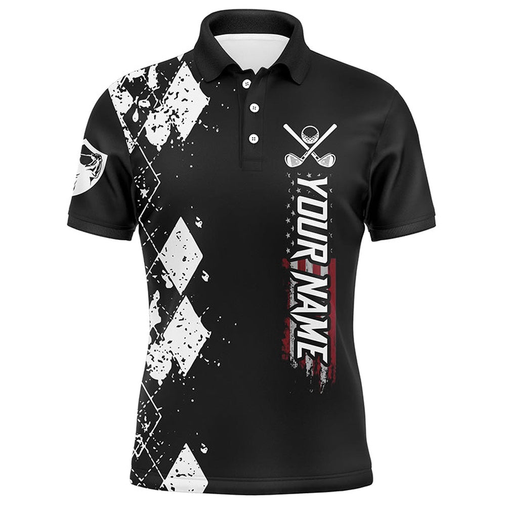 Golf Polo Shirts, Black And White Argyle Plaid Golf Shirt Mens Golf Clubs Custom Name Mens Polo Golf Apparel, Custom Golf Shirts