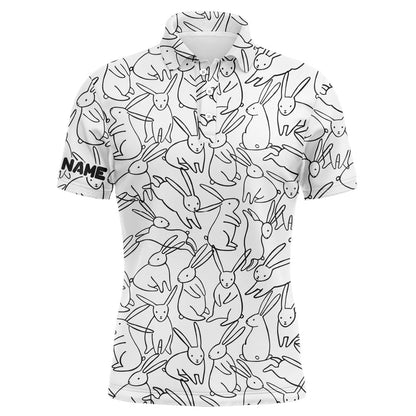 Golf Polo Shirts, Black And White Bunny Pattern Golf Shirt Custom Mens Golf Polo Shirts, Easter'S Day Golf Gifts, Custom Golf Shirts