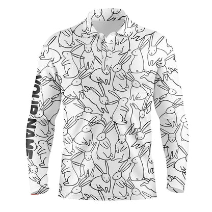 Golf Polo Shirts, Black And White Bunny Pattern Golf Shirt Custom Mens Golf Polo Shirts, Easter'S Day Golf Gifts, Custom Golf Shirts