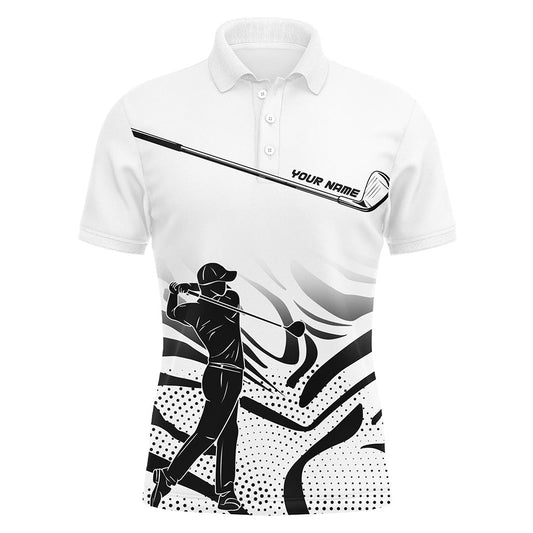Golf Polo Shirts, Black And White Camo Custom Mens Golf Polo Shirts, Personalized Golf Attire For Men, Custom Golf Shirts