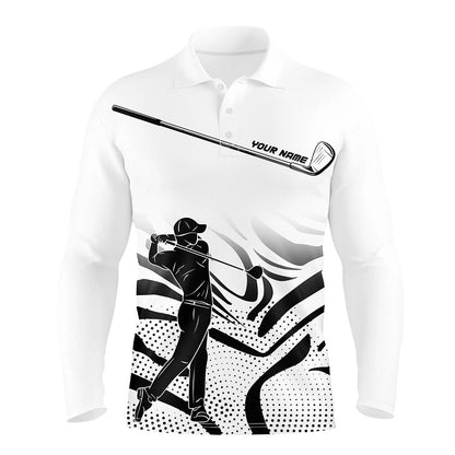 Golf Polo Shirts, Black And White Camo Custom Mens Golf Polo Shirts, Personalized Golf Attire For Men, Custom Golf Shirts