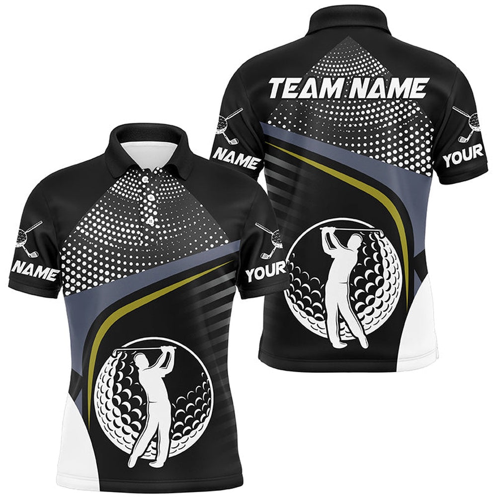 Golf Polo Shirts, Black And White Golf Ball Custom Mens Golf Polo Shirts, Golf Attire For Men, Custom Golf Shirts