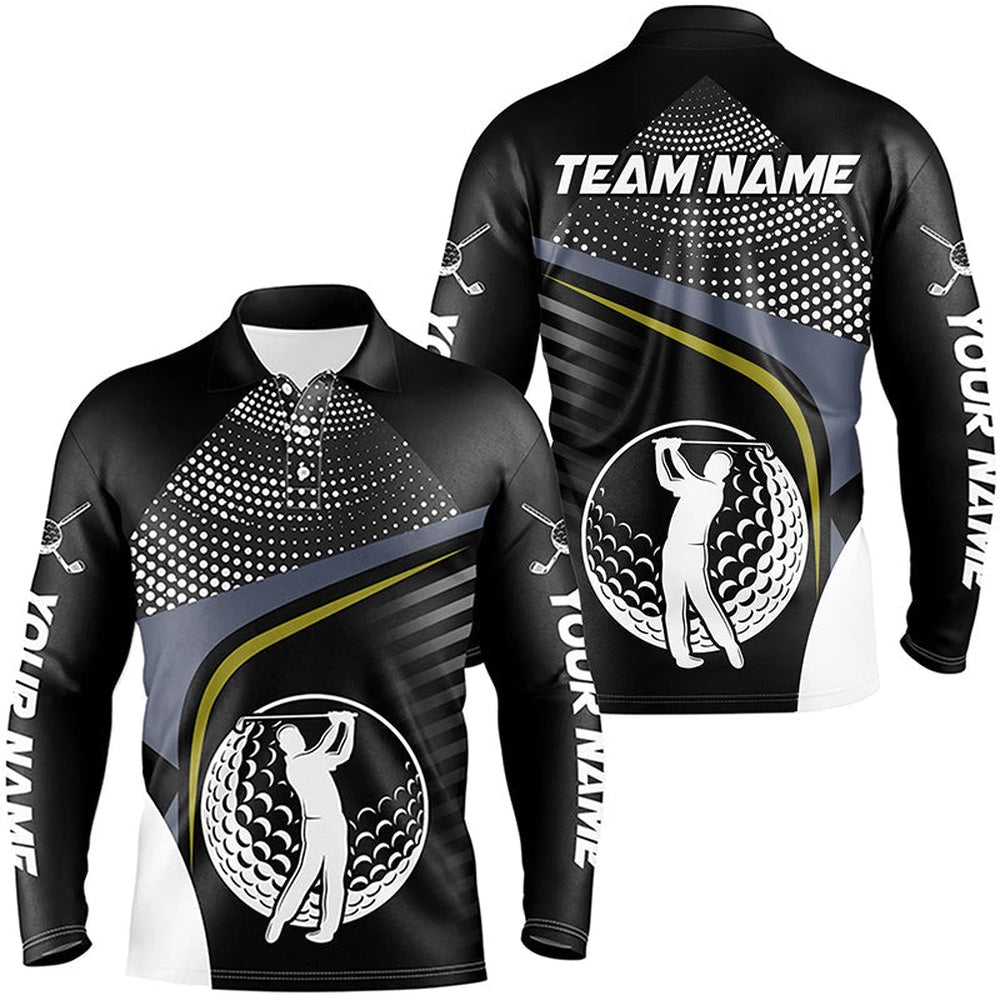 Golf Polo Shirts, Black And White Golf Ball Custom Mens Golf Polo Shirts, Golf Attire For Men, Custom Golf Shirts