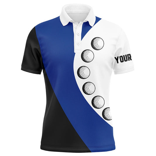 Golf Polo Shirts, Black And White Golf Ball Men Golf Polo Shirts Custom Golf Shirts For Men, Gifts For Golfer Blue, Custom Golf Shirts