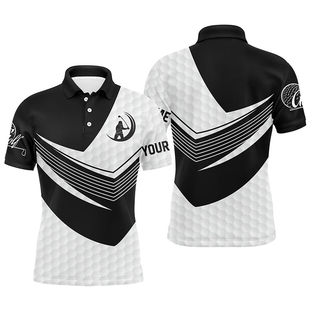 Golf Polo Shirts, Black And White Golf Balls Skin Custom Name Short Sleeve, Long Sleeve Golf Polos For Mens, Custom Golf Shirts