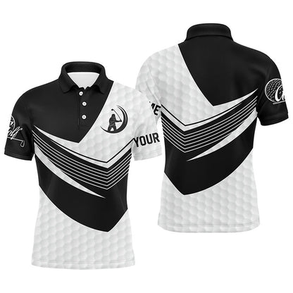 Golf Polo Shirts, Black And White Golf Balls Skin Custom Name Short Sleeve, Long Sleeve Golf Polos For Mens, Custom Golf Shirts
