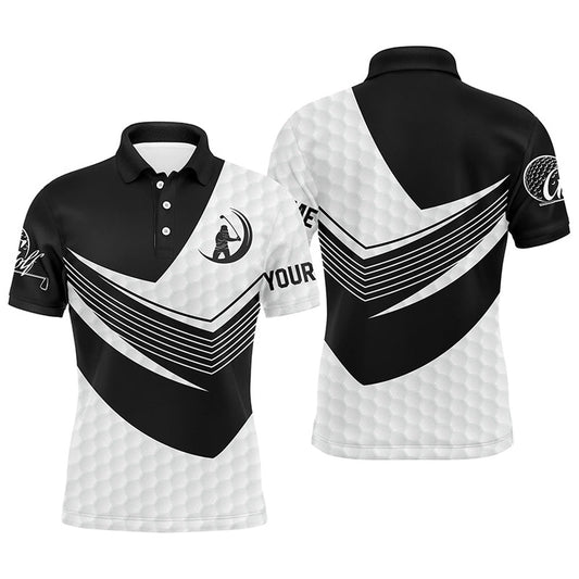 Golf Polo Shirts, Black And White Golf Balls Skin Custom Name Short Sleeve, Long Sleeve Golf Polos For Mens, Custom Golf Shirts