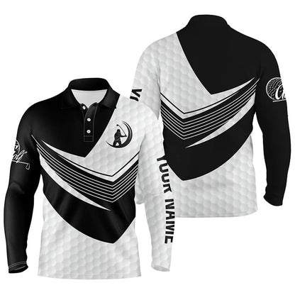 Golf Polo Shirts, Black And White Golf Balls Skin Custom Name Short Sleeve, Long Sleeve Golf Polos For Mens, Custom Golf Shirts