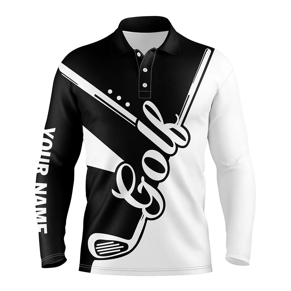 Golf Polo Shirts, Black And White Golf Clubs Mens Golf Polo Shirts Custom Golf Outfits Men, Mens Golf Clothes, Custom Golf Shirts