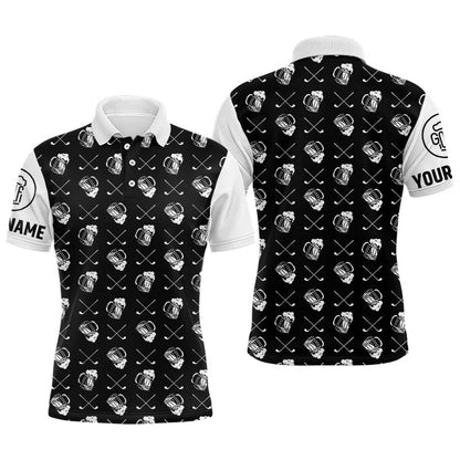 Golf Polo Shirts, Black And White Golf Pattern Mens Golf Polo Shirts Custom Name Golf Beer Outfit Men Golf Clothes, Custom Golf Shirts