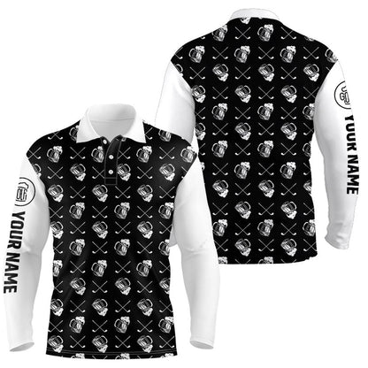 Golf Polo Shirts, Black And White Golf Pattern Mens Golf Polo Shirts Custom Name Golf Beer Outfit Men Golf Clothes, Custom Golf Shirts