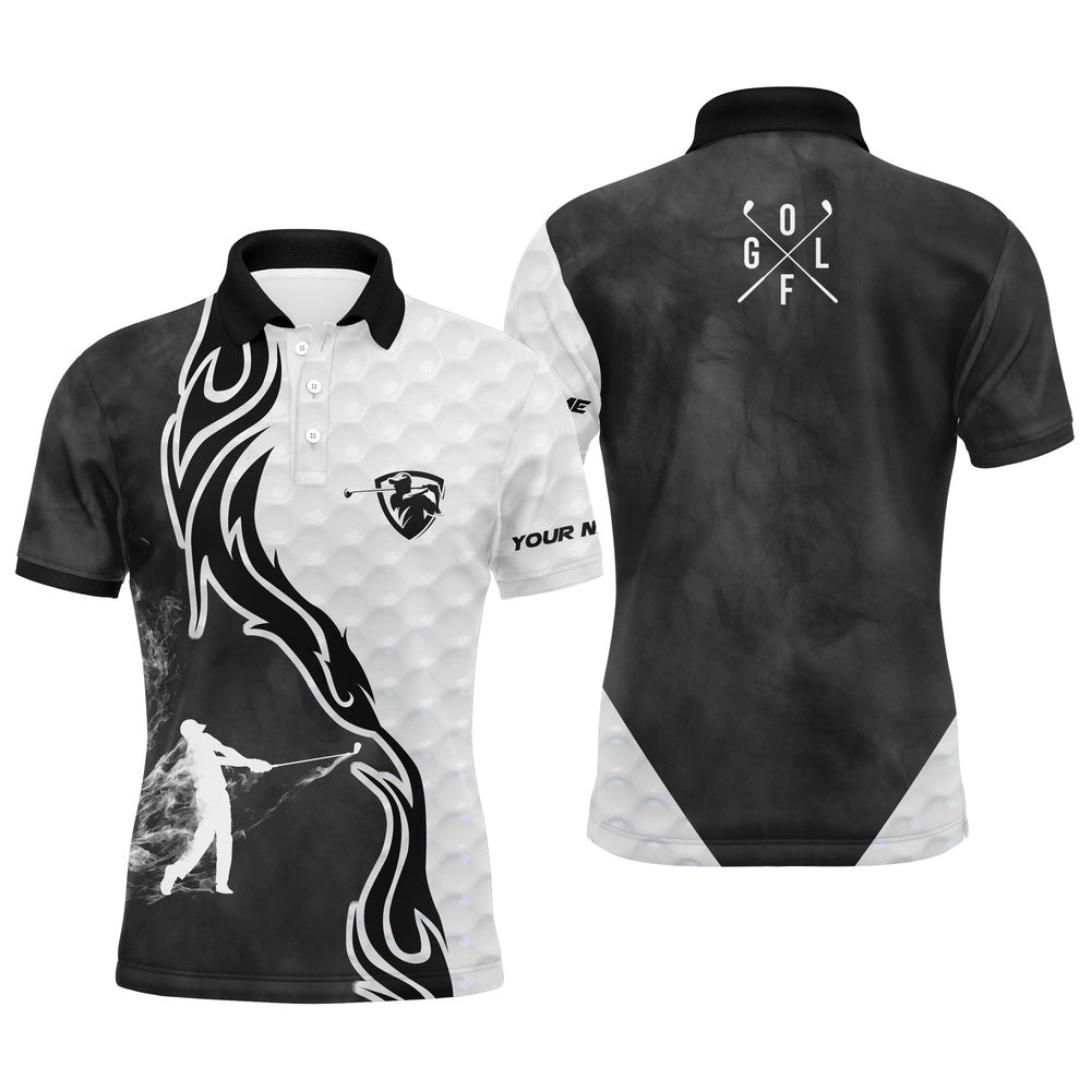Golf Polo Shirts, Black And White Golf Player Long Sleeve Golf Polo Shirts For Mens Custom Name Golfer Gifts, Custom Golf Shirts