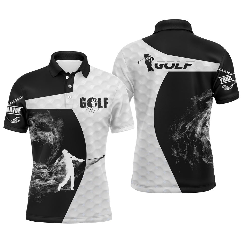 Golf Polo Shirts, Black And White Long Sleeve Golf Polo Shirts For Mens Custom Golf Shirts, Golfer Gifts, Custom Golf Shirts