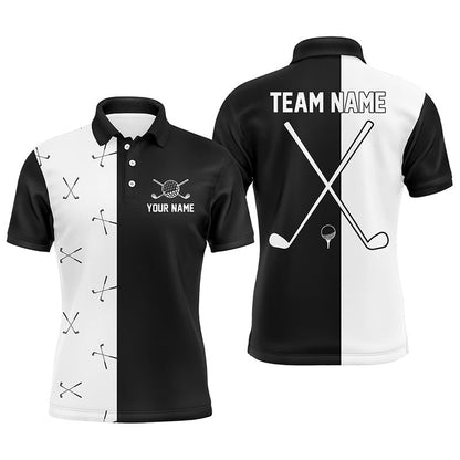 Golf Polo Shirts, Black And White Mens Golf Polo Shirt Custom Golf Clubs Golf Shirt For Mens, Team Mens Golf Clothes, Custom Golf Shirts