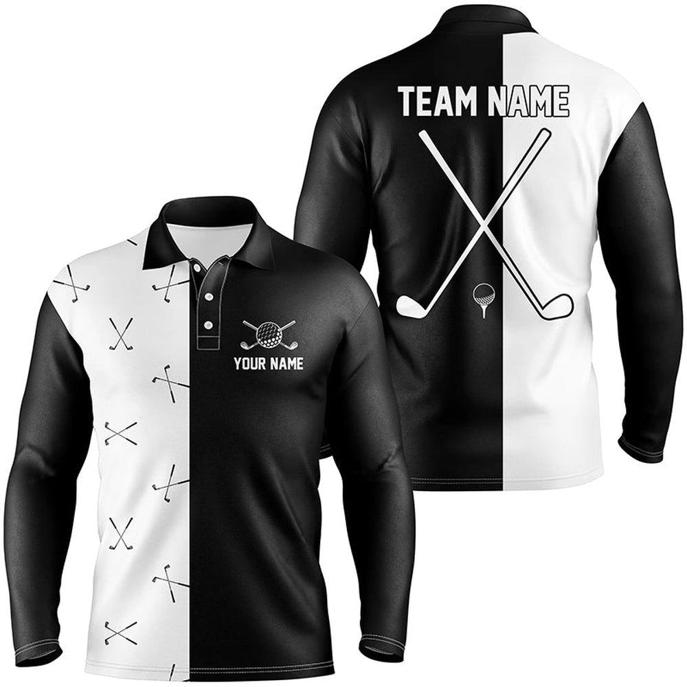 Golf Polo Shirts, Black And White Mens Golf Polo Shirt Custom Golf Clubs Golf Shirt For Mens, Team Mens Golf Clothes, Custom Golf Shirts