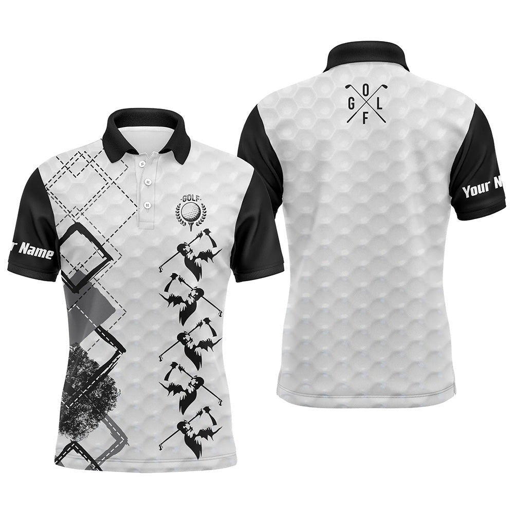 Golf Polo Shirts, Black And White Mens Golf Polo Shirt Custom Name Men'S Golf Apparel, Gifts For Golf Lovers, Custom Golf Shirts