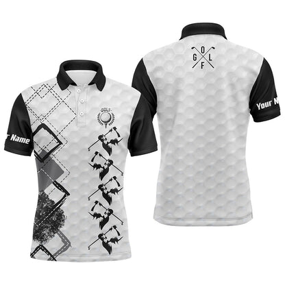 Golf Polo Shirts, Black And White Mens Golf Polo Shirt Custom Name Men'S Golf Apparel, Gifts For Golf Lovers, Custom Golf Shirts