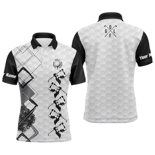 Golf Polo Shirts, Black And White Mens Golf Polo Shirt Custom Name Men'S Golf Apparel, Gifts For Golf Lovers, Custom Golf Shirts