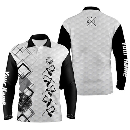 Golf Polo Shirts, Black And White Mens Golf Polo Shirt Custom Name Men'S Golf Apparel, Gifts For Golf Lovers, Custom Golf Shirts