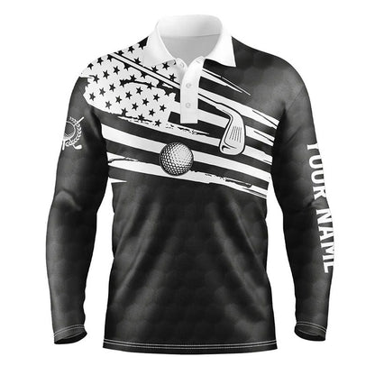 Golf Polo Shirts, Black And White Mens Golf Polo Shirts Custom American Flag Team Golf Shirts, Patriot Golf Tops For Men, Custom Golf Shirts