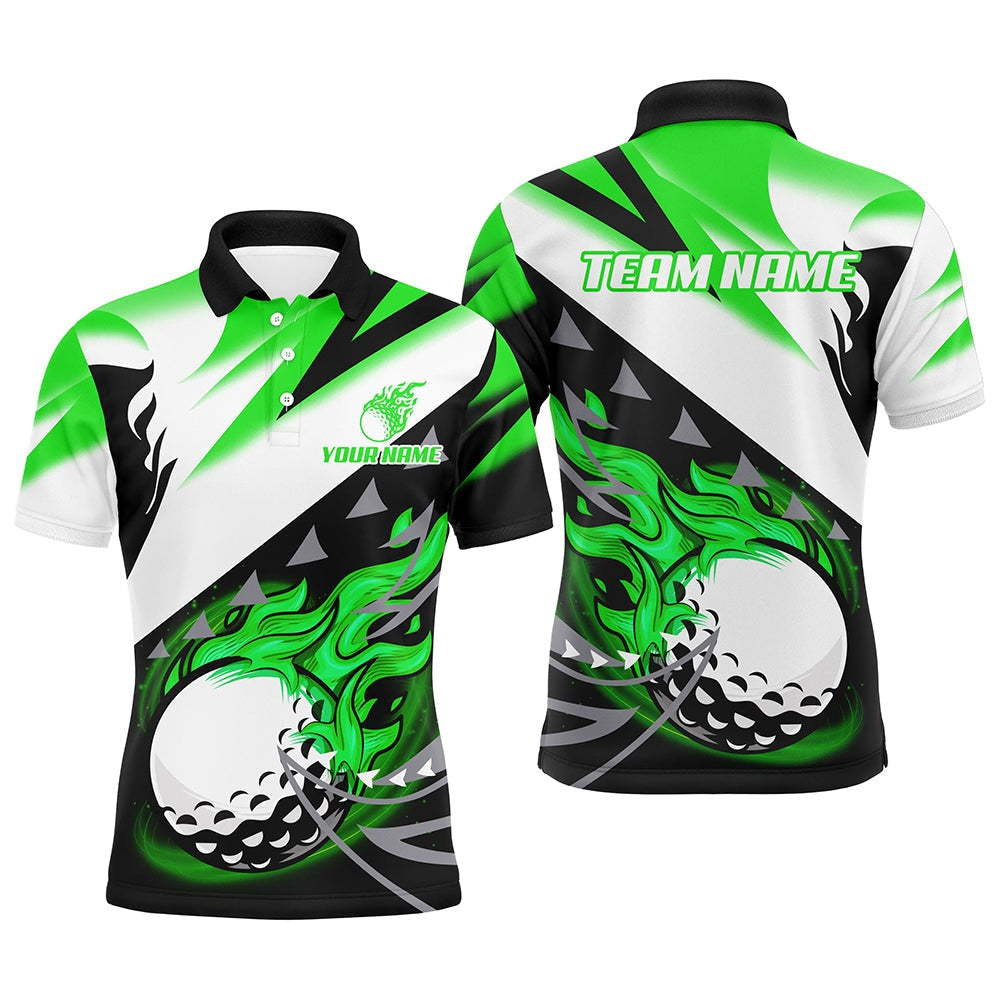 Golf Polo Shirts, Black And White Mens Golf Polo Shirts Custom Flame Golf Ball Golf Apparel For Men Green, Custom Golf Shirts
