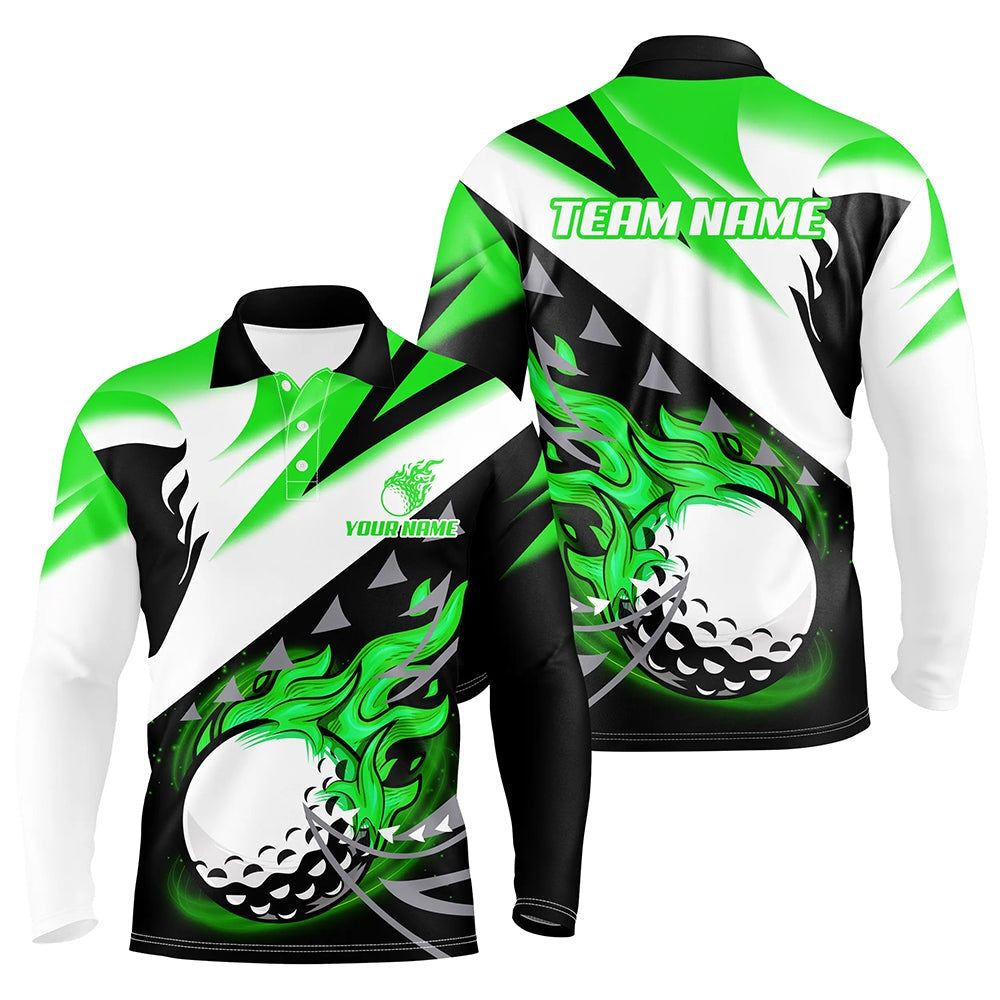 Golf Polo Shirts, Black And White Mens Golf Polo Shirts Custom Flame Golf Ball Golf Apparel For Men Green, Custom Golf Shirts