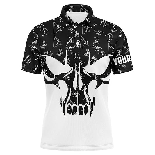 Golf Polo Shirts, Black And White Mens Golf Polo Shirts Custom Funny Skull Golf Pattern Shirts For Men, Custom Golf Shirts