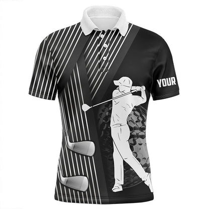 Golf Polo Shirts, Black And White Mens Golf Polo Shirts Custom Golf Clubs Team Golf Shirts, Golf Tops For Men, Custom Golf Shirts
