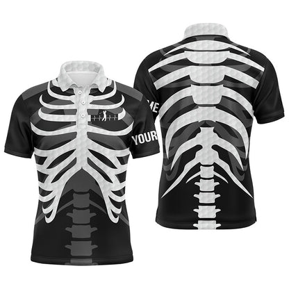 Golf Polo Shirts, Black And White Mens Golf Polo Shirts Custom Golf Heartbeat Skeleton Halloween Golf Attire For Men, Custom Golf Shirts