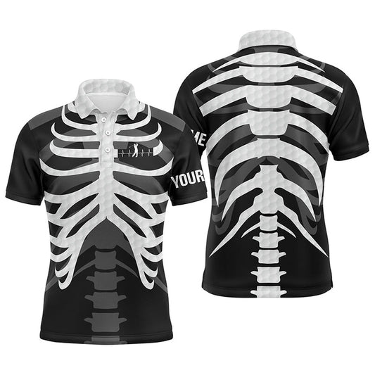 Golf Polo Shirts, Black And White Mens Golf Polo Shirts Custom Golf Heartbeat Skeleton Halloween Golf Attire For Men, Custom Golf Shirts