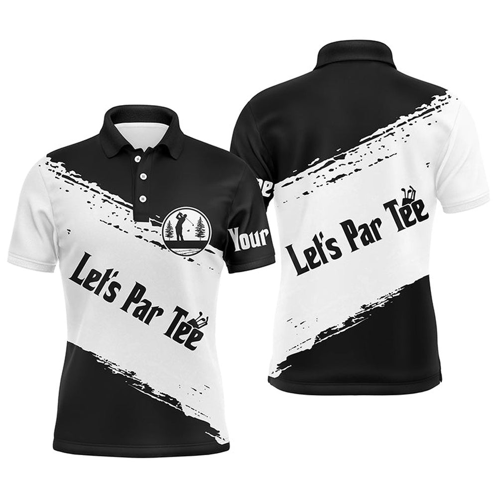 Golf Polo Shirts, Black And White Mens Golf Polo Shirts Custom Name Let'S Par Tee Best Mens Golf Wear, Custom Golf Shirts