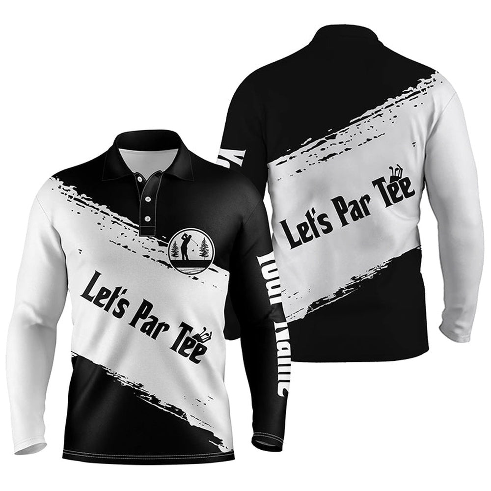 Golf Polo Shirts, Black And White Mens Golf Polo Shirts Custom Name Let'S Par Tee Best Mens Golf Wear, Custom Golf Shirts