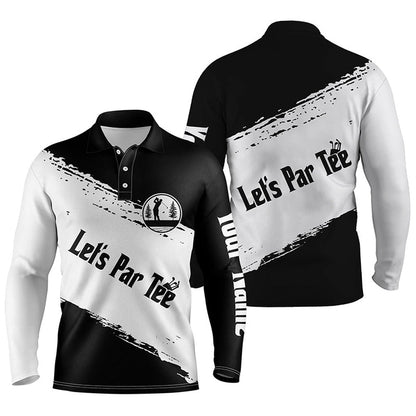 Golf Polo Shirts, Black And White Mens Golf Polo Shirts Custom Name Let'S Par Tee Best Mens Golf Wear, Custom Golf Shirts