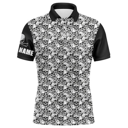 Golf Polo Shirts, Black And White Mens Golf Polo Shirts Custom Name Skull Pattern Men'S Golf Outfit, Custom Golf Shirts