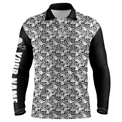 Golf Polo Shirts, Black And White Mens Golf Polo Shirts Custom Name Skull Pattern Men'S Golf Outfit, Custom Golf Shirts