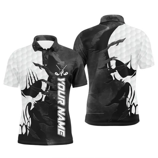 Golf Polo Shirts, Black And White Mens Golf Polos Shirts Custom Name Golf Skull Shirts For Men, Custom Golf Shirts
