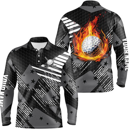 Golf Polo Shirts, Black And White Pattern Flame Golf Ball Mens Polo Shirt Custom Golf Shirts For Men, Custom Golf Shirts