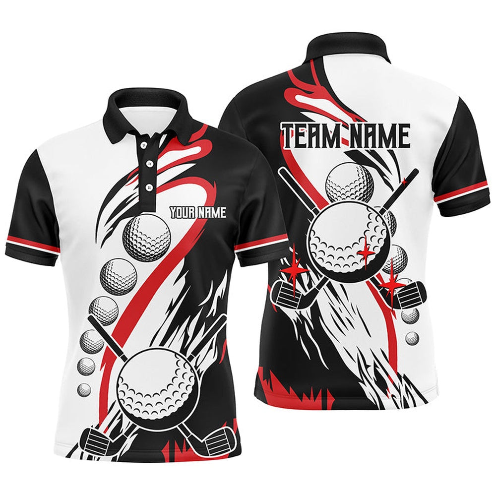 Golf Polo Shirts, Black And White Retro Mens Golf Polo Shirt Custom Cool Golf Shirts Red, Custom Golf Shirts