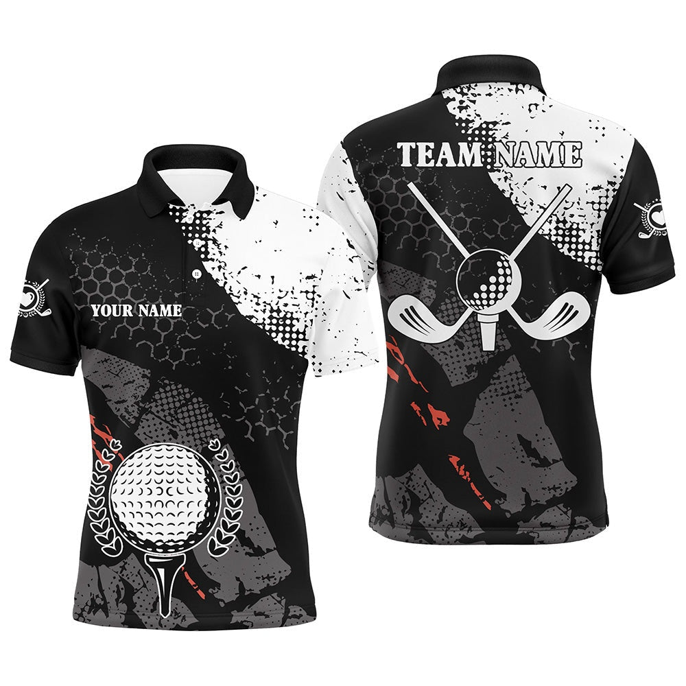Golf Polo Shirts, Black And White Retro Mens Golf Polo Shirts Custom Golf Clubs Team Golf Jerseys, Golf Attire For Men, Custom Golf Shirts