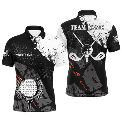 Golf Polo Shirts, Black And White Retro Mens Golf Polo Shirts Custom Golf Clubs Team Golf Jerseys, Golf Attire For Men, Custom Golf Shirts