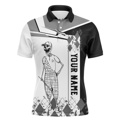 Golf Polo Shirts, Black And White Skull Golf Shirts Custom Name Men Golf Polos Shirts For Him, Custom Golf Shirts
