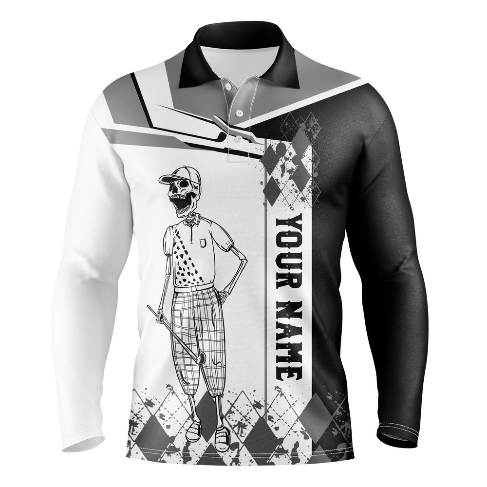 Golf Polo Shirts, Black And White Skull Golf Shirts Custom Name Men Golf Polos Shirts For Him, Custom Golf Shirts