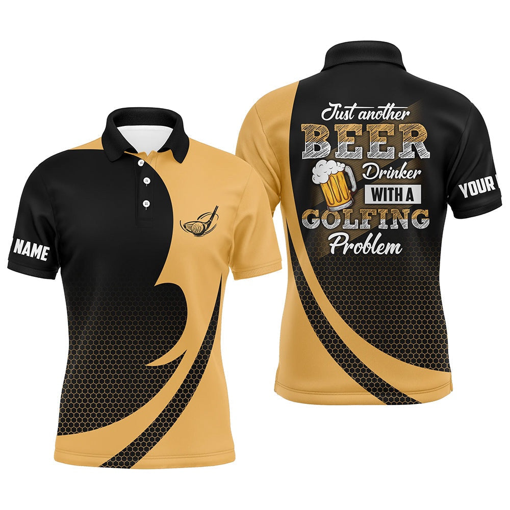 Golf Polo Shirts, Black And Yellow Mens Golf Polo Shirts Custom Just Another Beer Drinker With A Golfing Problem, Custom Golf Shirts