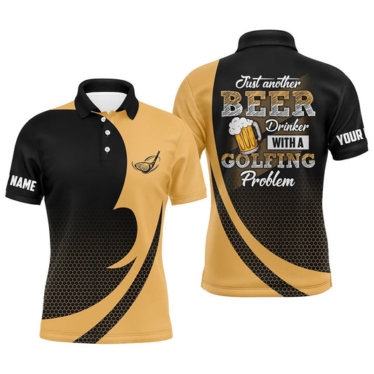 Golf Polo Shirts, Black And Yellow Mens Golf Polo Shirts Custom Just Another Beer Drinker With A Golfing Problem, Custom Golf Shirts