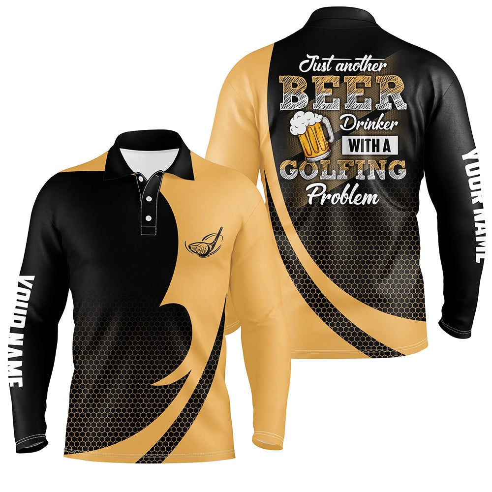Golf Polo Shirts, Black And Yellow Mens Golf Polo Shirts Custom Just Another Beer Drinker With A Golfing Problem, Custom Golf Shirts